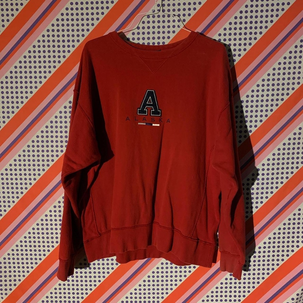 J. American Vintage 90s Alaska Embroidered Crewneck Sweatshirt Red Mens XXL